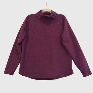Eddie Bauer Women's Plum Purple Marl Fleece Lined Asymmetrical Zip Sweatshirt Lg